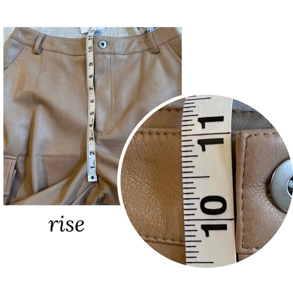 New 7 FOR ALL MANKIND Faux Leather Cargo Pants Vegan Tan Drawstring Ankle Wmn S - Picture 14 of 16